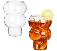 BELLE VOUS Set 2 Bicchieri di Bolla 500ml - Design a Costine e Ondulato - Bicchieri per Acqua, Cocktail, Whisky, Birra, Bubble Tea - Creativi - Cannucce di Vetro Incluse
