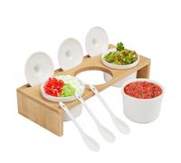 BELLE VOUS Set Aperitivo Moderno con Cucchiai e Coperchi - 3 Ciotole Aperitivo Accessori Piccole con Supporto bambù - Finger Food Contenitori per Salse, Spezie, Erbe, Snack - Ciotoline Ceramica Casa