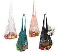 BELLE VOUS Set da 4 Borsa Rete Spesa - Borsa Mare Rete Giochi Spiaggia di Cotone con Maniglie - Borse Spesa Riutilizzabili Portatile, Riutilizzabile e Lavabile - Frutta, Verdura e Giochi Spiaggia
