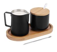 BELLE VOUS Set da 5 pezzi per latte e zucchero, con bricco per latte e zuccheriera, con vassoio in legno di bambù, coperchio e cucchiaio da portata, set da tè in acciaio inox
