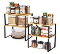 BELLE VOUS Set di 2 organizzatori da cucina, armadio in bambù naturale, impilabile ed estensibile, organizzatore armadio cucina, bagno, lavanderia, dispensa, multifunzione, scaffale per spezie