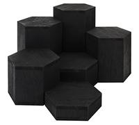 BELLE VOUS Set di 6 cubi esagonali in legno nero, espositore per ripiani e banconi, base a più livelli per gioielli, negozi, figurine, cupcake e dessert