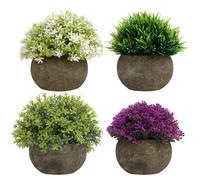 Belle Vous Set Mini Piante Artificiali Verdi, Viola e Bianche (4pz)- Piante