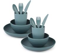 BELLE VOUS Set Stoviglie da Campeggio - con Piatto Ciotola Tazza e Posate - Kit Pic Nic - Piatti per Camper Plastica Dura - Adatto a Microonde e Lavastoviglie - Blu Marino