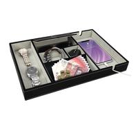 Belle Vous Svuotatasche Design Moderno 6 Scomparti in Ecopelle Nera - Valet Tray Svuota Tasche da Scrivania - Porta Gioie Uomo - Svuotatasche Ingresso, Portafoglio, Telefono, Chiavi, Gioielli, Soldi