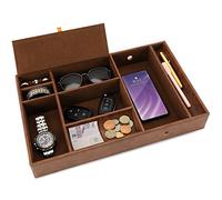 Belle Vous Svuotatasche Design Moderno in Finta Pelle Marrone - Porta Oggetti Scrivania con 6 Scomparti per Portafoglio, Telefono, Chiavi, Gioielli, Accessori Uomo, Gemelli - Svuota Tasche da Comodino