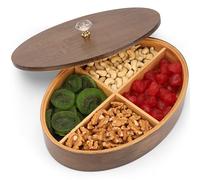 Belle Vous Vassoio da Portata Rotondo in Legno con Coperchio - Scatola portaoggetti con coperchio e 4 scomparti - 29 x 7 cm - Scatola portaoggetti per Bustine di Tè, Gioielli, Oggetti Artigianali
