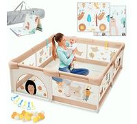 BELLEBEBE - Box Bambini - 120x120 cm - Box Bambini con Materassino Pieghevole, 6 Maniglie e Borsa per il Trasporto + 50 palline - Sicuro - Design Animali del Bosco