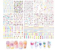 BelleFlair 15 Fogli di Adesivi per Unghie per Bambini, Adesivi Unghie Autoadesivi per Ragazze, Dolci Motivi di Unicorni Arcobaleni Fiori Cuori Stelle Animali, Adesivi Nail Art per Compleanni