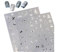 BelleFlair 2 pezzi 5D Stickers in rilievo per unghie Natale, adesivi autoadesivi fiocco di neve argento per unghie, tatuaggi per unghie albero di Natale per donne bambini design unghie Capodanno