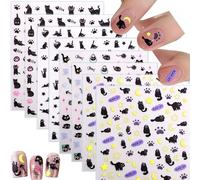 BelleFlair 8 fogli adesivi per unghie, adesivi per unghie con gatti neri, adesivi per unghie dolci per bambini donne ragazze, adesivi per unghie per decorazioni nail art.