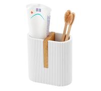BelleFlair Porta spazzolino Bianco Opaco con Divisorio in Bambù, Stile Minimalista Bicchiere Dentifricio Zigrinato, Organizzatore Bagno per Spazzolini Elettrici, per Design Bagno Moderno(Bianco)