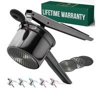Bellemain Schiacciapatate grande da 425,2 g, in acciaio inox resistente, perfetto per purè di patate, utensile da cucina con 3 dischi intercambiabili (nero)