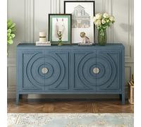 Bellemave Credenza da buffet con design circolare con scanalatura e maniglia in metallo, credenza retrò a 4 ante con ripiano regolabile, armadietto per buffet per cucina, ingresso, bianco.