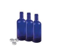 BELLEROFONTE Bottiglia Modello Gin in Vetro Blu solarizzata per Acqua 750 ml con Tappo 3 PZ