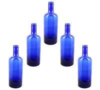 BELLEROFONTE Bottiglia Modello Gin in Vetro Blu solarizzata per Acqua 750 ml con Tappo 5 PZ