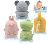 BelleStyle Giocattoli da Bagno, 4 Pezzi Giochi Bagnetto Animali in Silicone per Bambini 1 2 3 4 Anni, Giochi Vasca da Bagno senza Muffa Galleggianti Che Spruzzano Giocattolo Doccia Regalo per Neonato