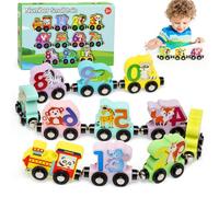 BelleStyle Giochi Legno Bambini 1-4 Anni, Trenino Legno Magnetico Animale con Numero, Giochi Educativi Montessori