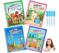 BelleStyle Libro Magico da Colorare con Acqua, 4 Pezzi Riutilizzabili Libro di Pittura con Penna ad Acqua per Bambini, Educativo Giocattolo da Libro da Disegno Regalo per 3 4 5 Anni Ragazzi Ragazze