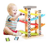 Belleur Giocattolo Montessori per Ragazzi e Ragazze di 1-3 Anni, Auto da Corsa in Legno per Bambini, Set di Rampa per Bambini con 5 Mini Auto e 5 Rampe