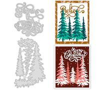 BelleVive 2 fustelle in metallo con pino di Natale e le parole "Buon Natale" per la creazione di biglietti, fai da te, scrapbooking, diario, album fotografico, decorazione