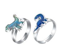 BelleVive 2 pezzi Set di anelli d'umore a forma di dinosauro, cambia colore, percezione dell'emozione, temperatura, anello regolabile, gioielli divertenti, anelli per giochi di festa, regalo di