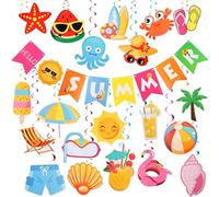 BelleVive 21 pezzi decorazioni per feste estive, decorazioni per feste in spiaggia e piscina, striscione 'Hello Summer', piscina, spiaggia, streamers sospesi, decorazioni per casa, ufficio, scuola,