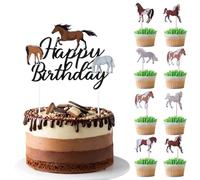 BelleVive 25 pezzi di decorazioni per torte di compleanno, per cavalli, cupcake, decorazione per torte di compleanno, tema, decorazioni per torte, decorazioni per torte e cavalli