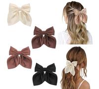 BelleVive 4 pezzi fiocchi per capelli da donna, fermagli per capelli con fiocco, fiocchi per capelli in raso setoso per ragazze, fascia per capelli in colori neutri, graziosi fermagli per donne