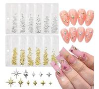 BelleVive 400 ciondoli a forma di stella, per nail art, per nail art 3D, con borchie metalliche, strass, decorazioni per unghie a stella, set per manicure, accessori per nail art