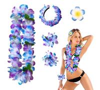 BelleVive 5 collane di fiori hawaiane, collane, fasce per capelli, bracciali, collane di fiori tropicali luau-hawaiane in seta, feste a tema, decorazioni per la spiaggia e il compleanno
