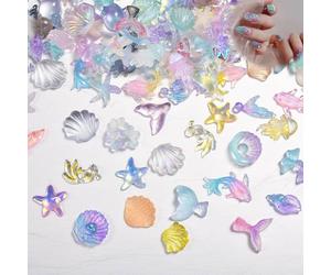 BelleVive 50 pezzi Charms per unghie collezione oceano, resina 3D, accessori per nail art per unghie acriliche, conchiglie, stelle marine, gemme e charm per donne, estate, decorazione per nail art