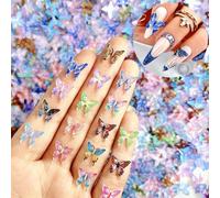 BelleVive 60 pezzi Charms per unghie a forma di farfalla, unghie con farfalle, strass, farfalle primaverili ed estive, unghie in resina, ornamenti gemma, farfalle 3D colorate