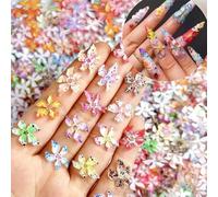 BelleVive 60 Pezzi Ciondoli per Arte Unghie a Forma di Fiore, Fiori 3D Hawaii, Strass per Unghie, Fiori di Ibisco, Gemme per Unghie, Diamanti Colorati a Forma di Fiore, Decorazioni Estive per