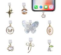 BelleVive 8 Pezzi di ciondoli per Telefono e Kindle, Tappi Antipolvere compatibili con Kindle con Porta di Ricarica Tipo-C, Regalo Accattivante, Design con Farfalle, Fiocchi e Fiori