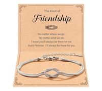 BelleVive Braccialetto dell'amicizia con nodo dell'amore in acciaio al titanio, delicata catena a serpente con 1 biglietto, regolabile, gioielli in oro, regalo per donne, Silver 1, L