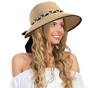 BelleVive Cappello da Sole in Paglia per Donne, UPF 50+, Protezione UV, Tesa Larga, Cappello Estivo in Paglia, Pieghevole, Impacchettabile, Arrotolabile, Cloche con Ampia Tesa