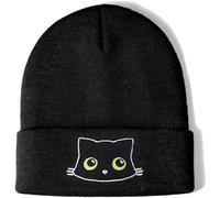 BelleVive Cappello per Gatti a Maglia - Simpatico Regalo Invernale per Amanti dei Gatti, Donne e Ragazze - Nero, L