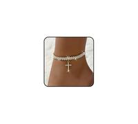 BelleVive cavigliera con croce, cuore e farfalla - Placcata oro 14 carati, impermeabile, con strass diamante per donne, grande, oversize per caviglie grandi, cavigliera estiva
