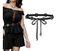 BelleVive Cintura in vita stile bohémien da donna, cintura rinascimentale, cintura in vita per abiti, lunga corda, cintura annodata da donna, catena, accessori per cintura cross-body, Nero , L