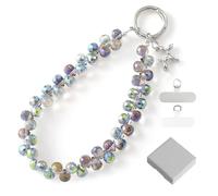 BelleVive Cinturino da polso in cristallo per telefoni cellulari, portachiavi, con custodia per cellulare, cinturino in perle e vivavoce, per donna, colore: blu