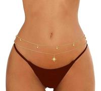 BelleVive Collana da Vita a Doppio Strato Dorata 18 Carati con Perle Solari Oro/Argento Collana da Corpo da Bikini per Donne Accessori da Spiaggia Regolabili
