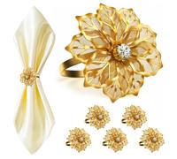 BelleVive Confezione da 6 portatovaglioli con fiori scavati, portatovaglioli per matrimoni, cene di Natale, banchetti di festa, delicate fibbie per tovaglioli, decorazioni, bomboniere (oro)