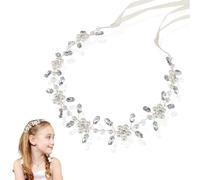 BelleVive Copricapo per ragazza di fiori, accessorio per capelli per damigella di fiori, in argento, per ragazze, con perle di cristallo principessa, per prima comunione, matrimonio, bianco, L