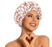 BelleVive Cuffie doccia riutilizzabili per donne, impermeabili, grandi, lussuose, lavabili con elastico, doppio strato, eleganti cuffie doccia per capelli lunghi, ricci