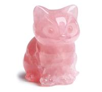 BelleVive Decorazione per gatti in quarzo rosa, statuette di cristalli di gatto, graziosa statua di gatto della fortuna come decorazione per stanza/scrivania, pietre preziose intagliate e lucide,
