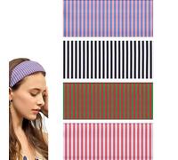 BelleVive fascia per capelli da donna a righe, 4 pezzi, larga, antiscivolo, elastica, alla moda, per sport, yoga, corsa