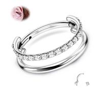 BelleVive G23 - Orecchini a forma di cartilagine in titanio, impilati con clicker 16 G CZ, doppio e triplo, per setto conch, trago, helix, orecchini da naso, da donna, argento, 12 mm