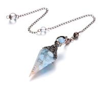 BelleVive Pendolo in Resina di Acquamarina, Cristallo di Pietra Preziosa, Pietre Curative, Ornamenti di Cristallo Esagonale Naturale per Divinazione, Guarigione Reiki E Regali Esoterici