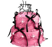 BelleVive Set da 10 Decorazioni per Torte con Fiocco e 1 Cartello 'Buon Compleanno', Topper per Cupcake con Fiocco Rosa per Decorazioni Party di Compleanno, Accessori per Decorazioni Torte (Nero)